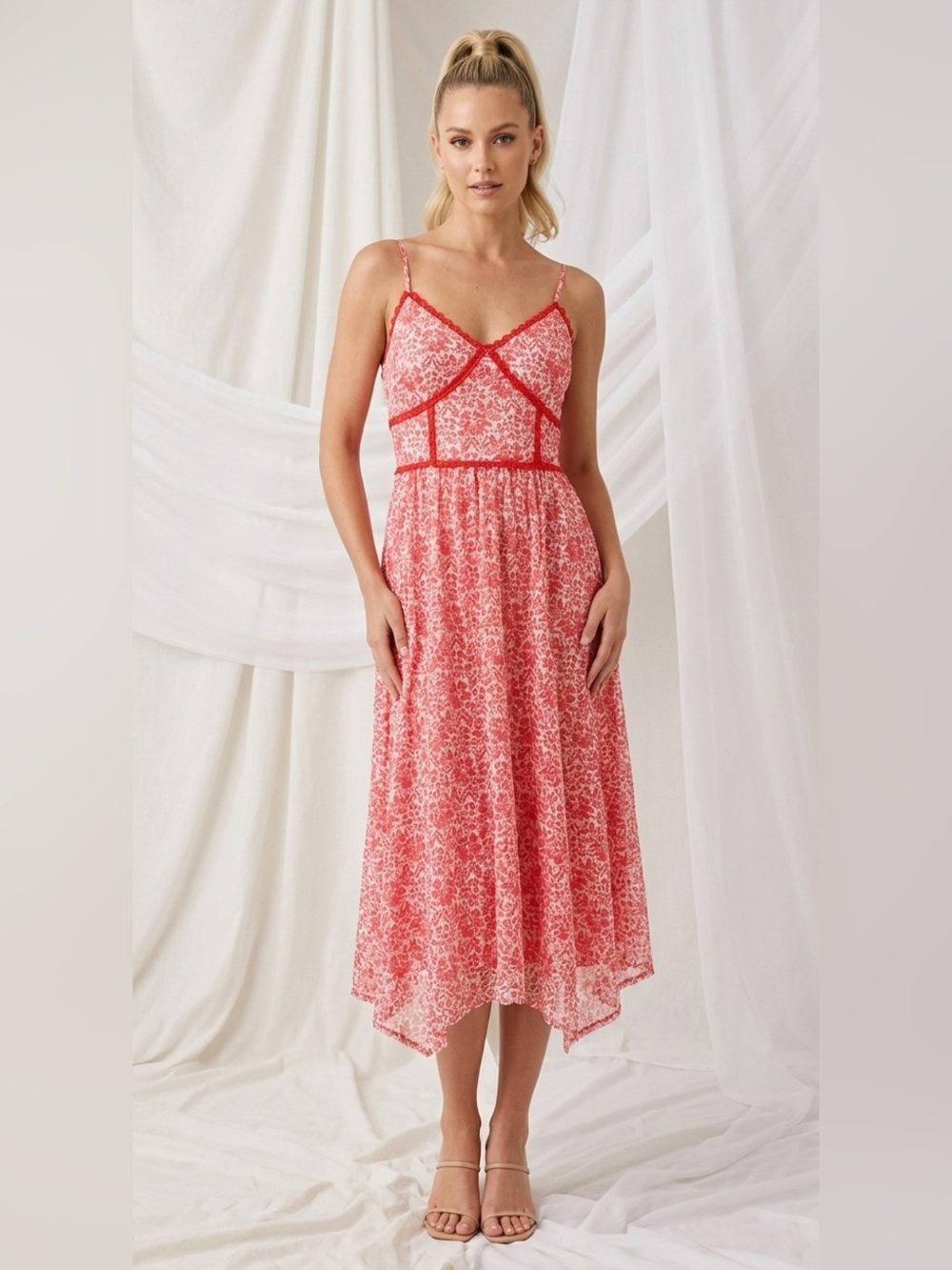 NSR Coral Lace Midi Dress - Size Large